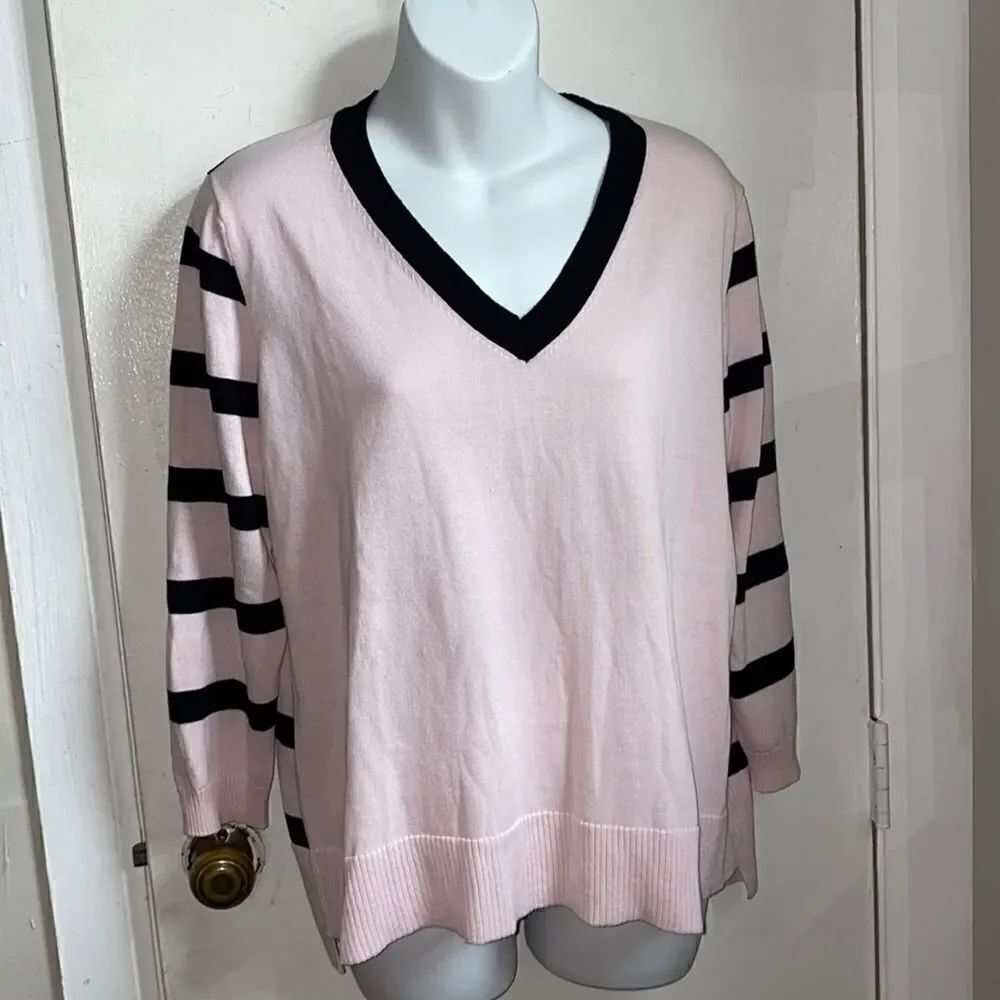 MEL&LISA Light Pink w Black Stripes Cotton Sweater